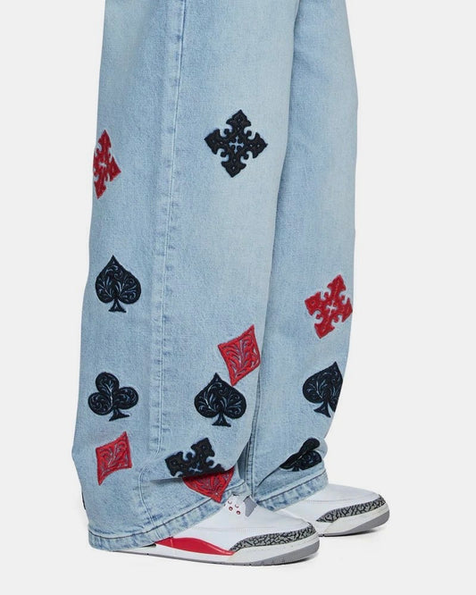 Playing Cards Embroidered Baggy Denim