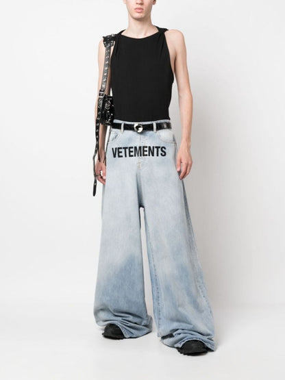 VETEMENTS Blue Logo-Embroidered Wide-Leg Jeans