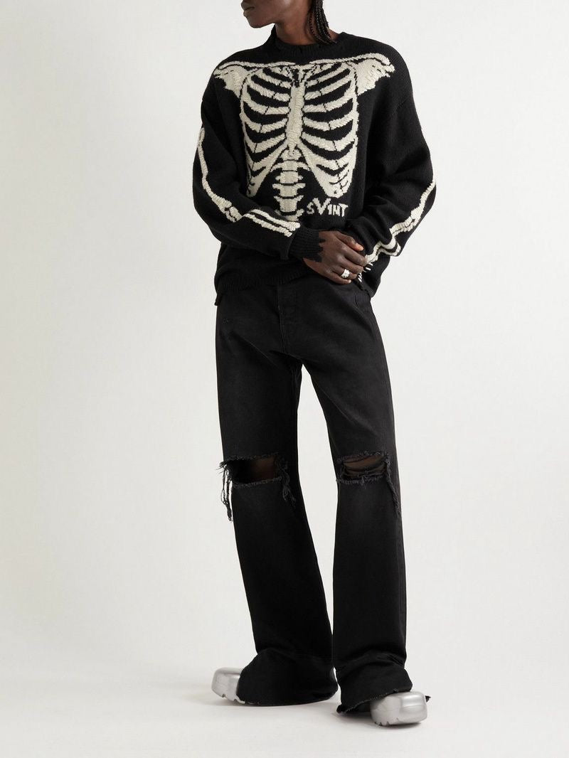 SVINT Distressed Bone Knit Sweater