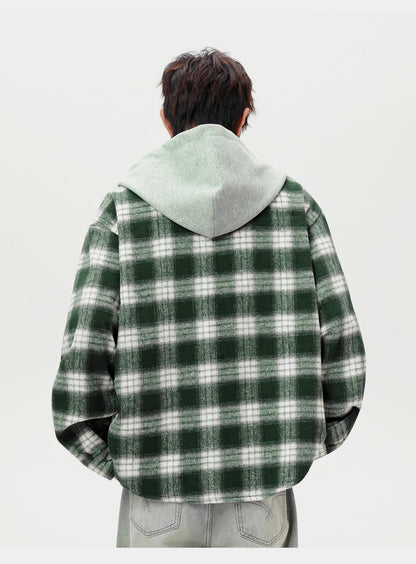 Plaid Hooded Flannel - Green