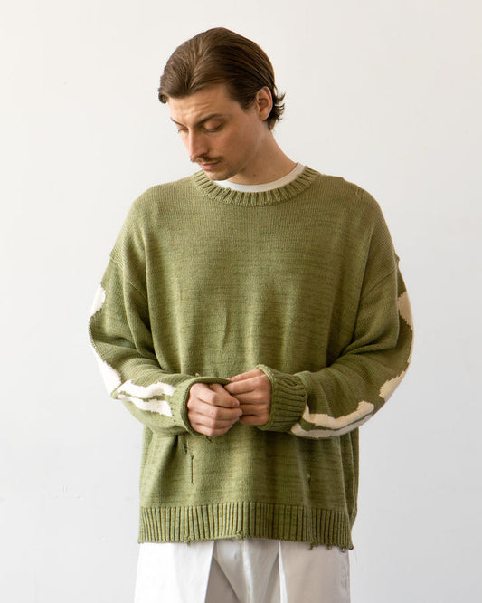 Kapital 5G Cotton Knit BONE Crew Sweater - Khaki