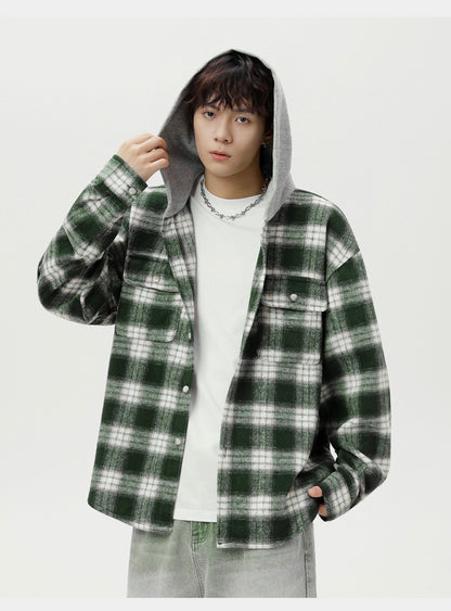 Plaid Hooded Flannel - Green