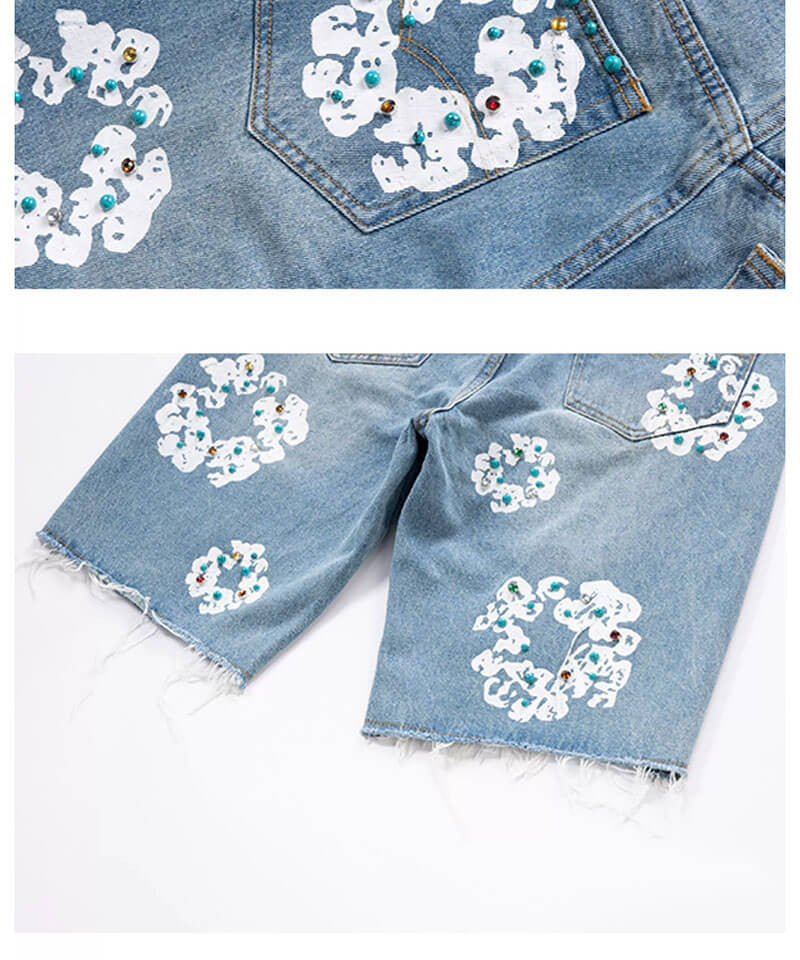 COTTON WREATH RHINESTONE JORTS