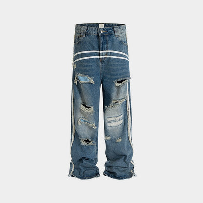 Men’s Stripe Detail Distressed Jeans