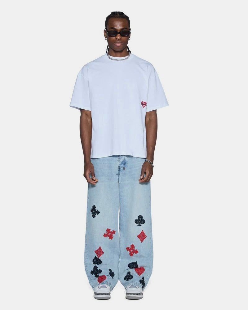 Playing Cards Embroidered Baggy Denim