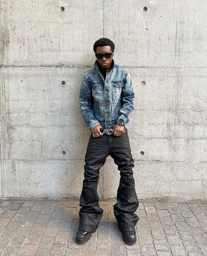 Waxed Flare Denim Jeans