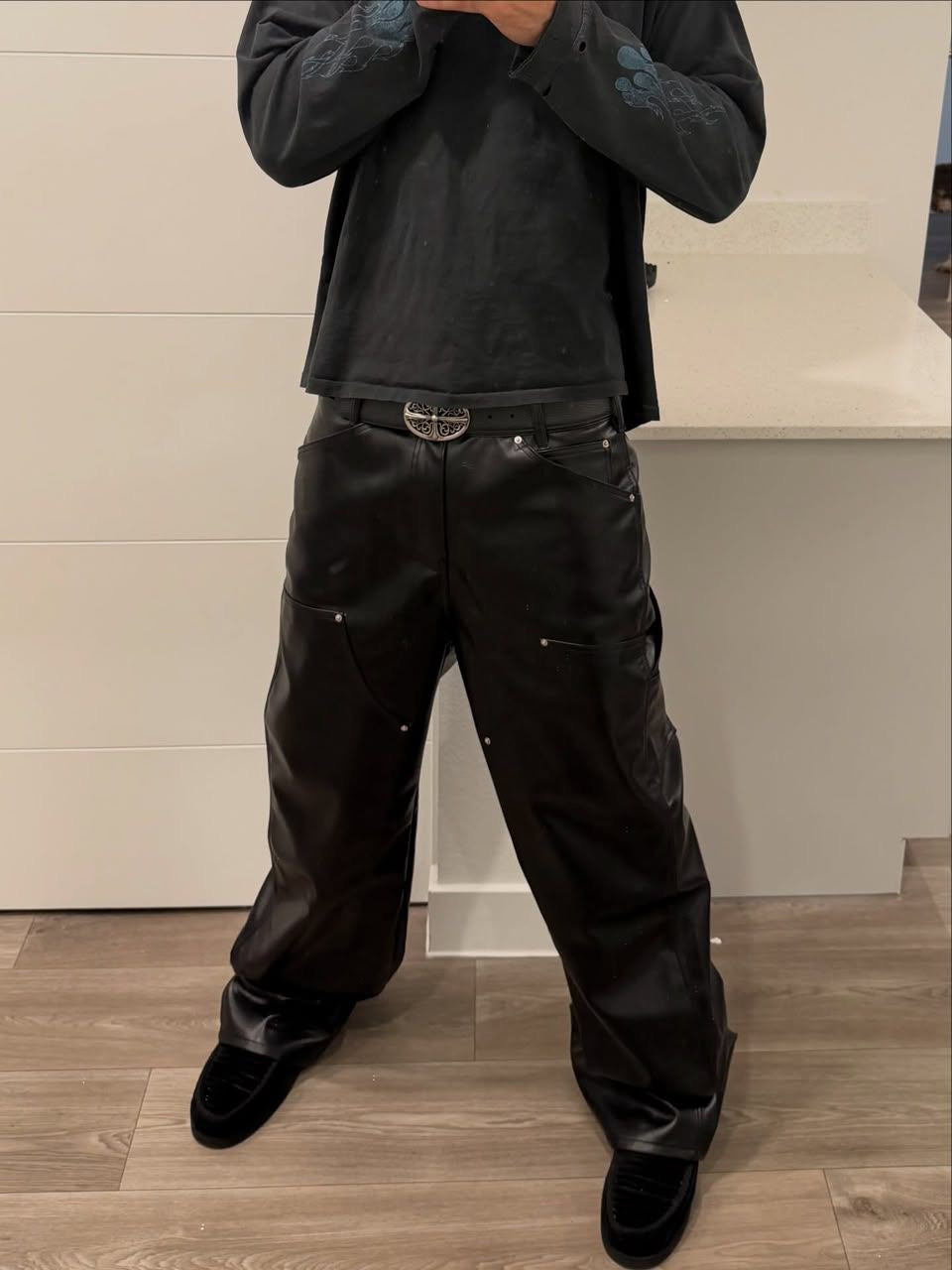 HDN DOUBLE KNEE LEATHER PANTS