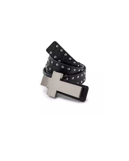 Cross Studded Leather Belt