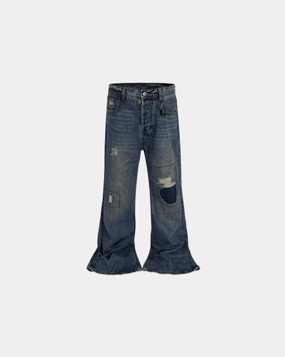 Fractured Patchwork Flare Jeans