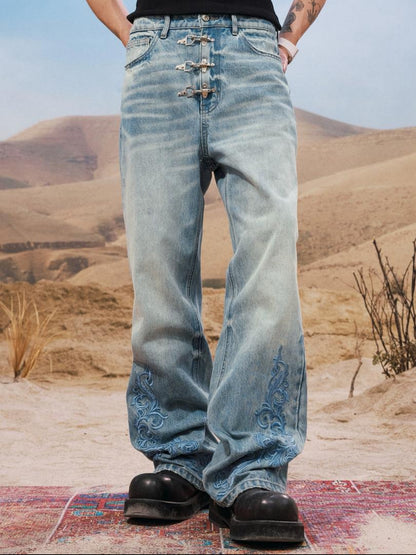 Hooked Embroidered Denim Pants