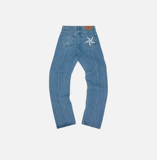 Corteiz C-Star Stitch-Down Jeans - Blue