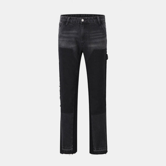 Mens Patchwork Flare Denim Jeans - Black