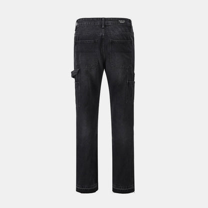 Mens Patchwork Flare Denim Jeans - Black