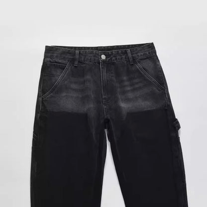 Mens Patchwork Flare Denim Jeans - Black