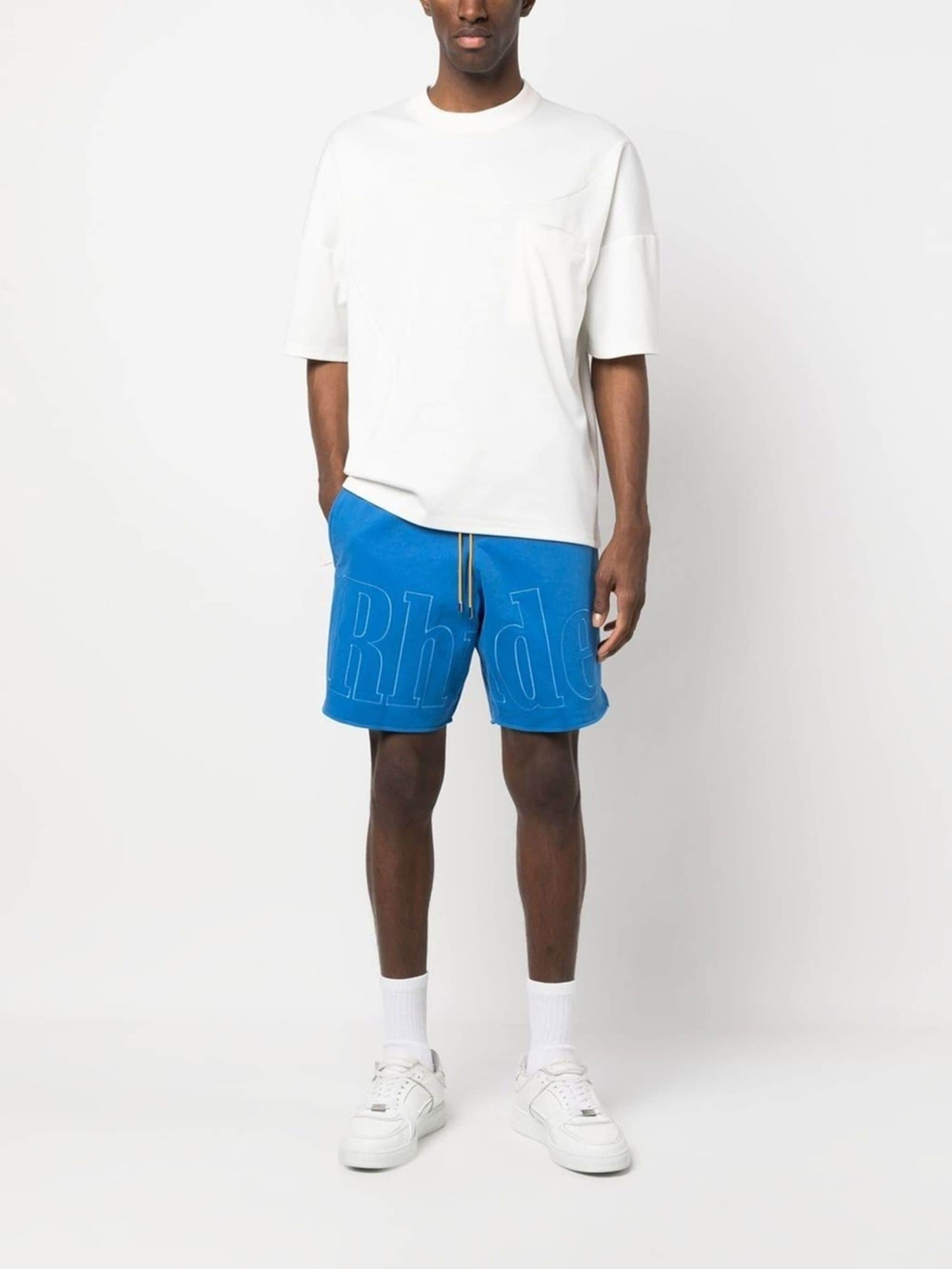 Embroidered Logo Drawstring Shorts - Blue