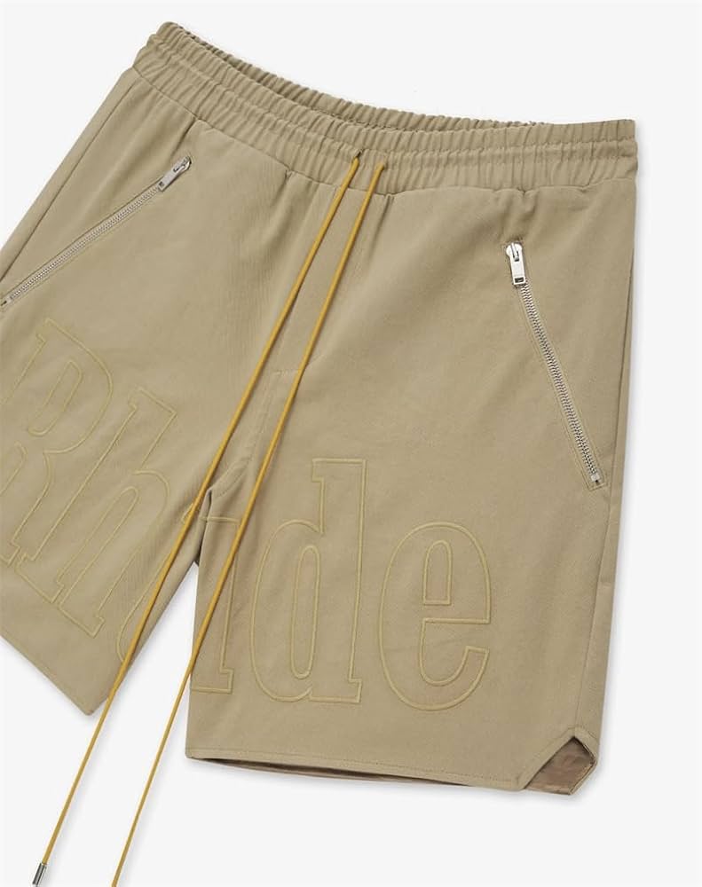 Embroidered Logo Drawstring Shorts - Gold